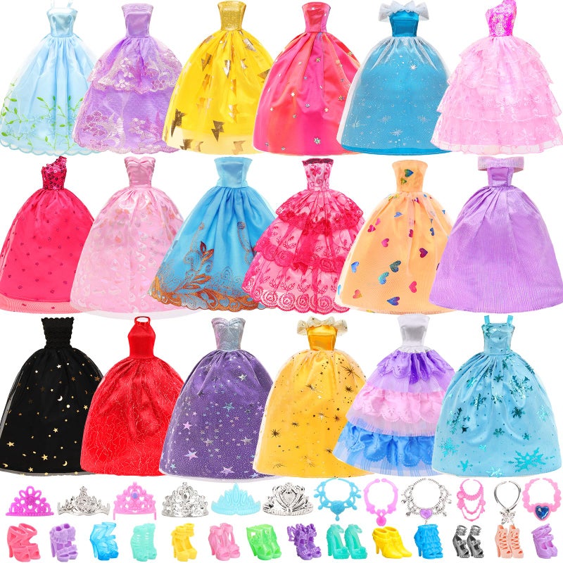 BARWA 10 Pcs Doll Dresses with 17 Accessories Handmade Doll Clothes and Accessories Wedding Gowns Party Dresses for 11.5 inch Dolls - Image 1
